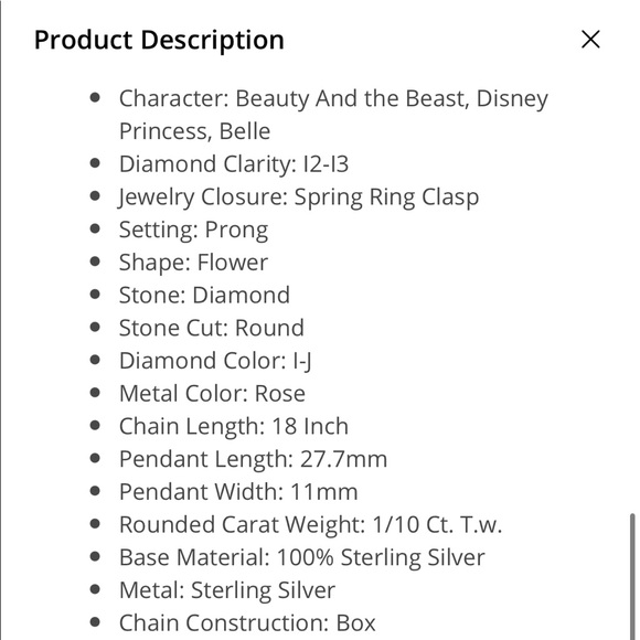 Enchanted Rose, Disney Fine Jewelry Womens 1/10 CT. T.W. Genuine White Diamond - Picture 5 of 5